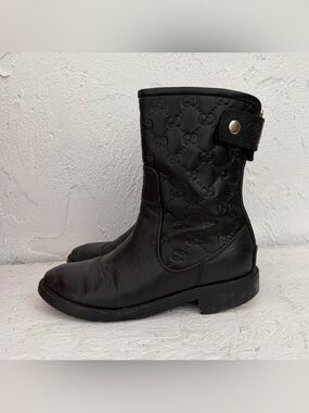 Gucci black leather GG monogram ankle Combat boots Womens Size 36 *Needs Repair*